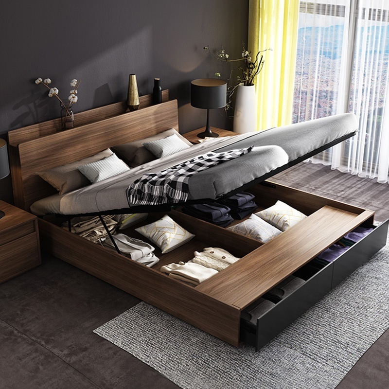 Luxury home furniture bedroom set design multifunctional furniture set can be raised and lowered adjustable wooden storage bed