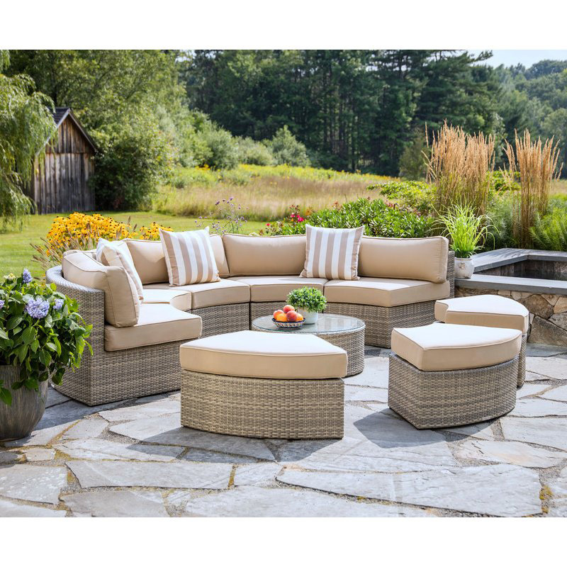 Semi-circle rattan outdoor sofa set furniture outdoor garden custom arc leisure chair coffee table combination