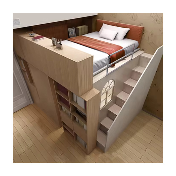 The apartment is space-saving, lightweight, double hidden french children's bed children's home furniture set, double wooden bed