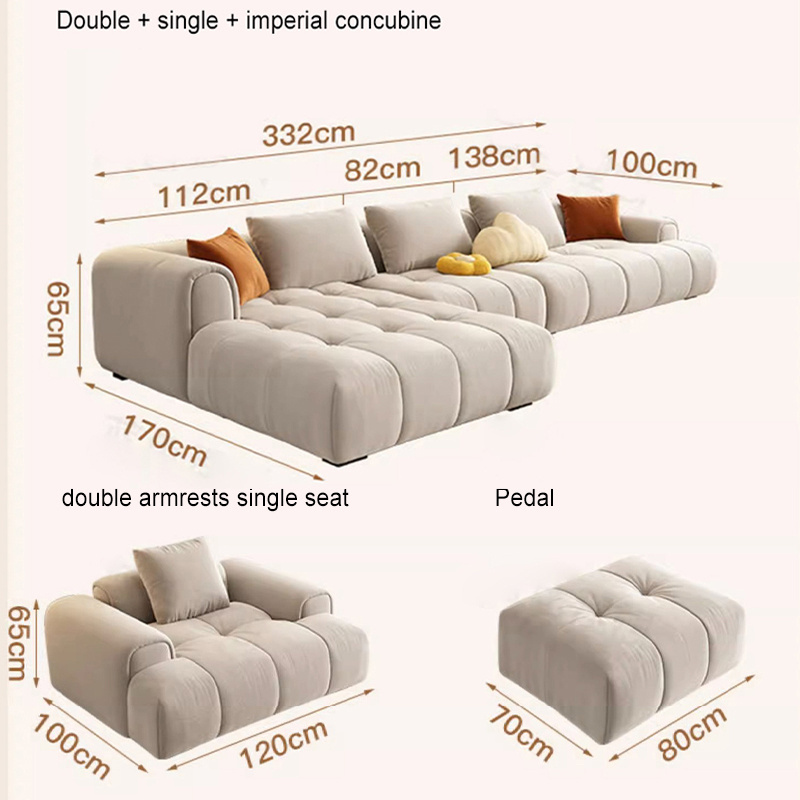 Puff Sofa Cream Style Cat Scratch Fabric Sofa Small Apartment Three-Seater Straight Row Light Luxury Designer French Sofa