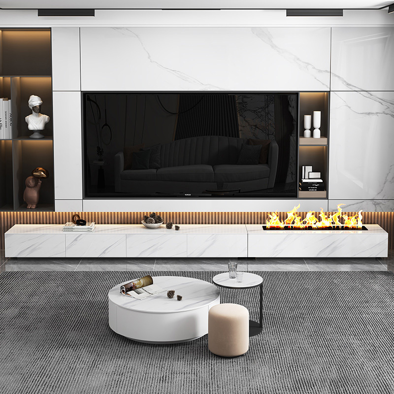 Light luxury slate TV cabinet coffee table modern living room simulation flame 3D atomization humidification fireplace