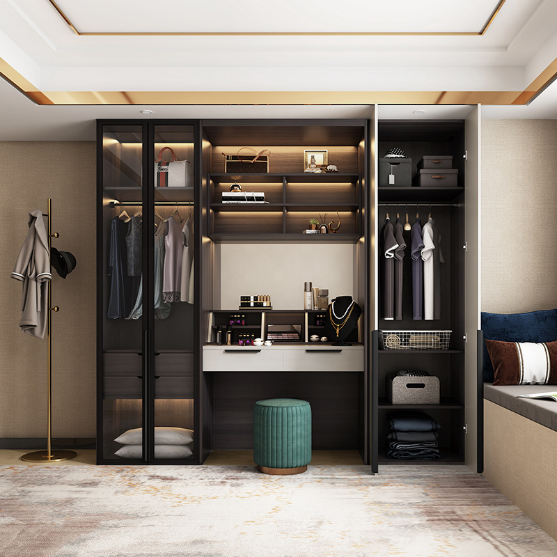 Wardrobe With Dressing Table Simple Modern Light Luxury Wardrobe Customized Glass Bedroom Wardrobe With Light