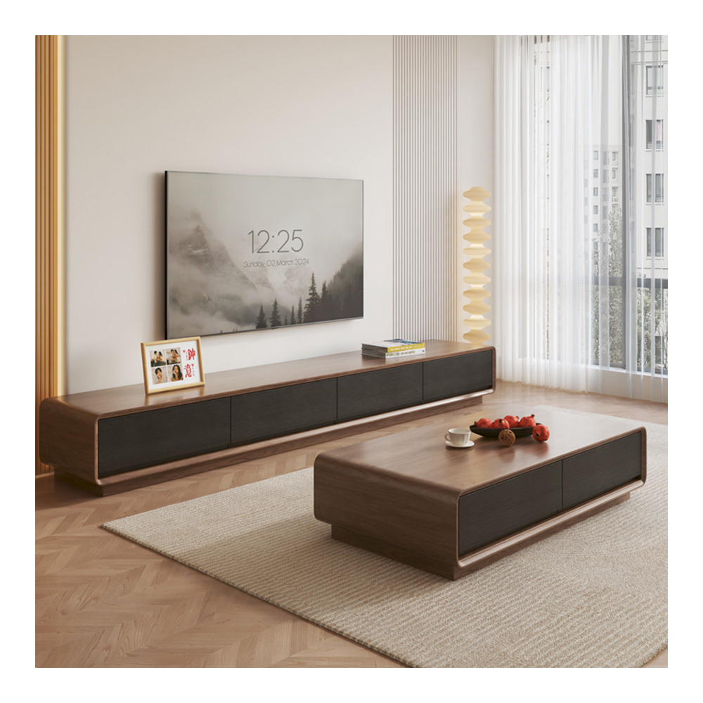 Minimalist Walnut Tv Cabinet Coffee Table Simple Modern Small Apartment Living Room Light Luxury Narrow Tv Cabinet Low Cabinet