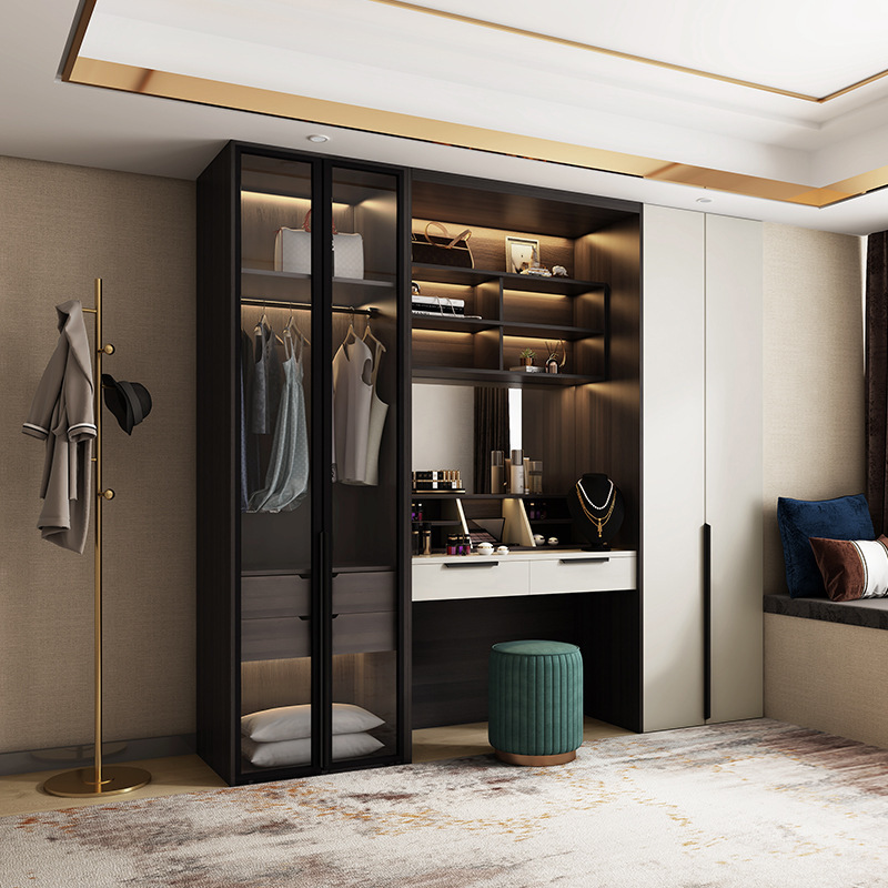 Wardrobe With Dressing Table Simple Modern Light Luxury Wardrobe Customized Glass Bedroom Wardrobe With Light