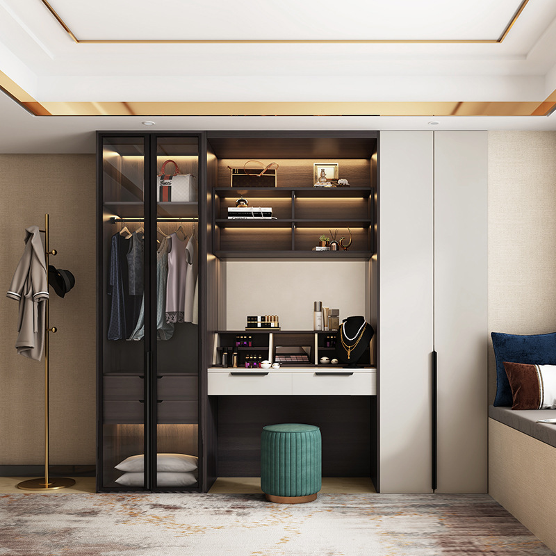 Wardrobe With Dressing Table Simple Modern Light Luxury Wardrobe Customized Glass Bedroom Wardrobe With Light