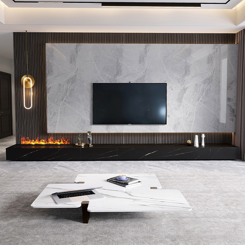 Light luxury slate TV cabinet coffee table modern living room simulation flame 3D atomization humidification fireplace