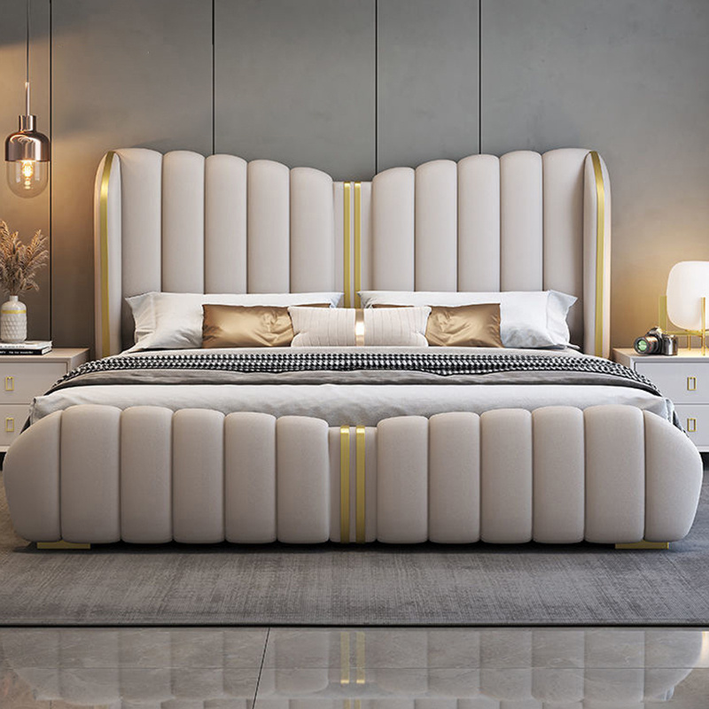 Italian minimalist high-end luxury leather bed 1.8m double 1.5m single soft bed master leather tufty art bed