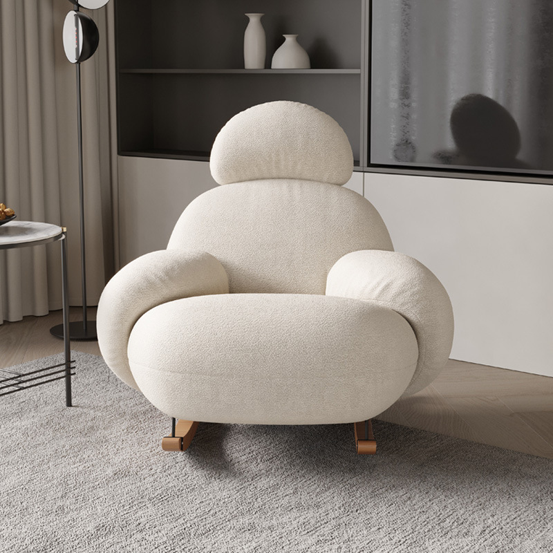 Modern home furniture rocking chair recliner home leisure lazy chair Italian light luxury single white leather sofa chair