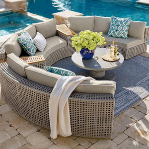 Semi-circle rattan outdoor sofa set furniture outdoor garden custom arc leisure chair coffee table combination