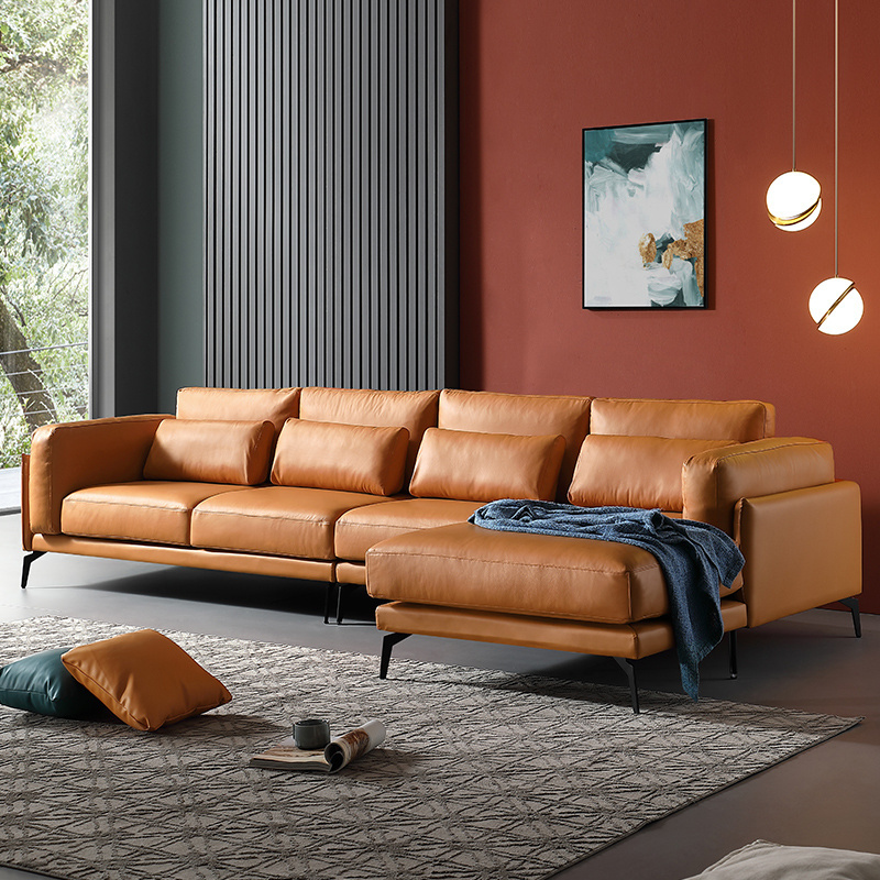 Light luxury home furniture living room French sofa modern leather luxury L-shaped sofa chaise longue corner simple sofa design