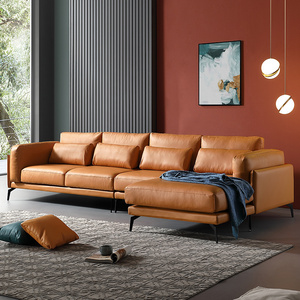 Light luxury home furniture living room French sofa modern leather luxury L-shaped sofa chaise longue corner simple sofa design