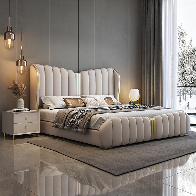 Italian minimalist high-end luxury leather bed 1.8m double 1.5m single soft bed master leather tufty art bed