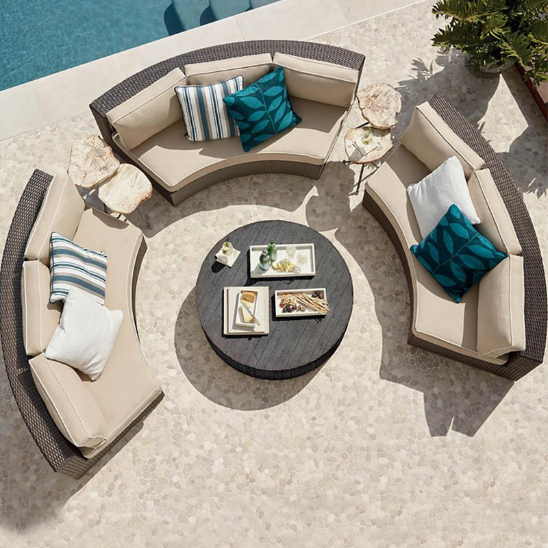 Semi-circle rattan outdoor sofa set furniture outdoor garden custom arc leisure chair coffee table combination