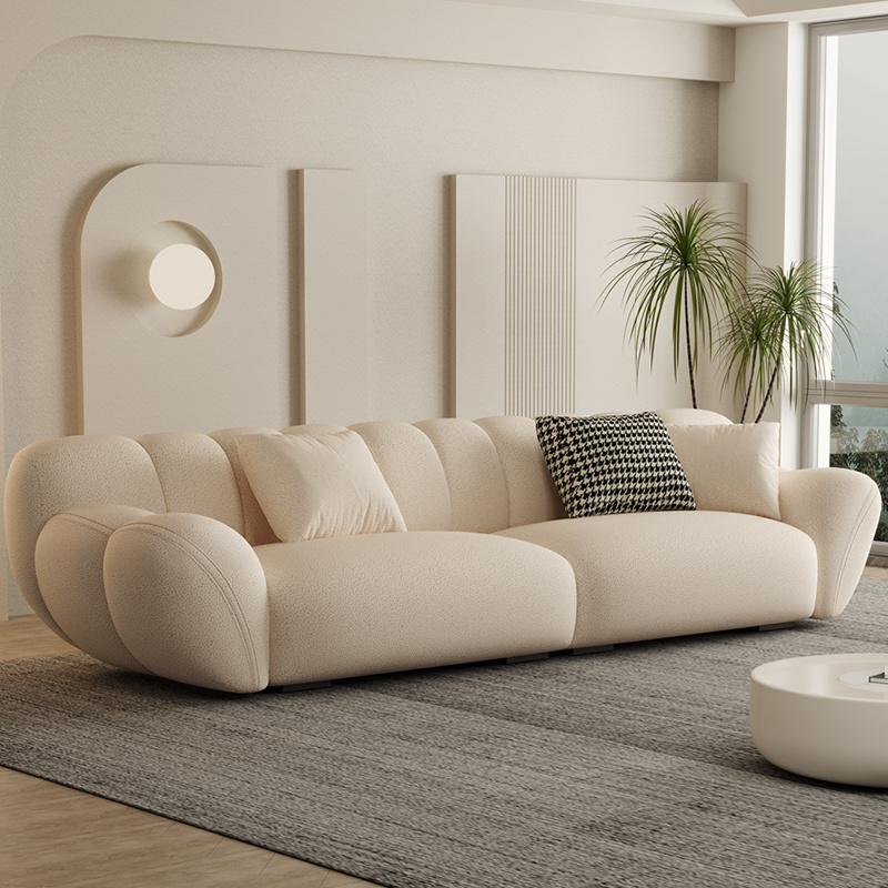 Maxky French Retro Cream Petal Sofa Light Luxury Home Furniture Living Room Straight Row Marshmallow Milk Velvet Sofa