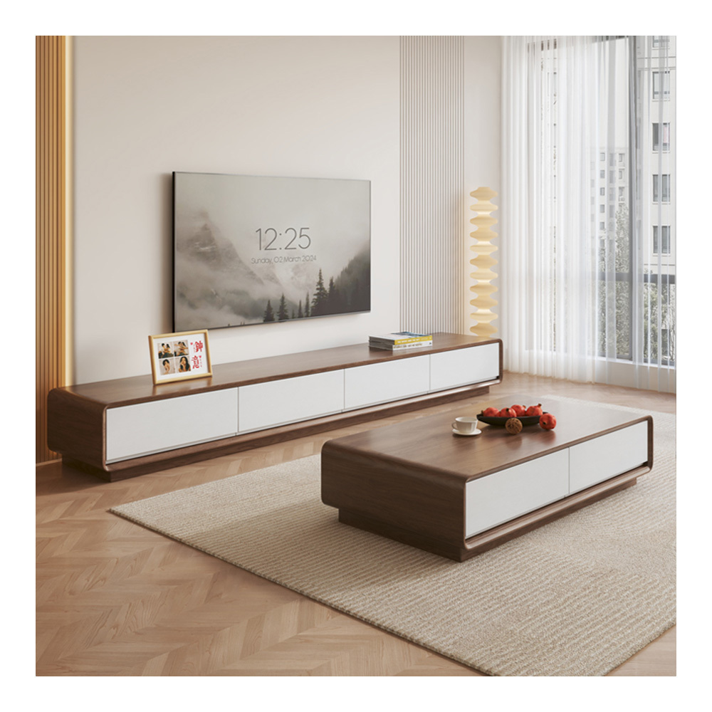 Minimalist Walnut Tv Cabinet Coffee Table Simple Modern Small Apartment Living Room Light Luxury Narrow Tv Cabinet Low Cabinet