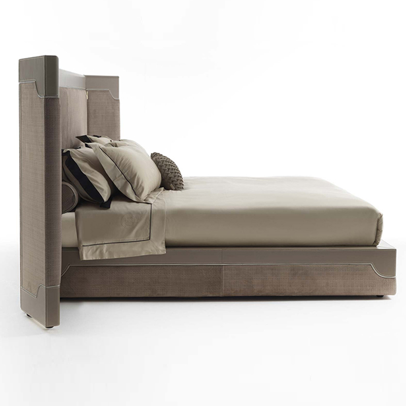 MAXKY furniture/Italian modern light luxury Italian high-back bedside VF leather double bed