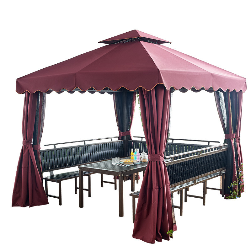 High Quality Awnings Outdoor Gazebos Garden Double Polycarbonate Roof Pavilion Luxury Aluminium Hardtop Gazebo