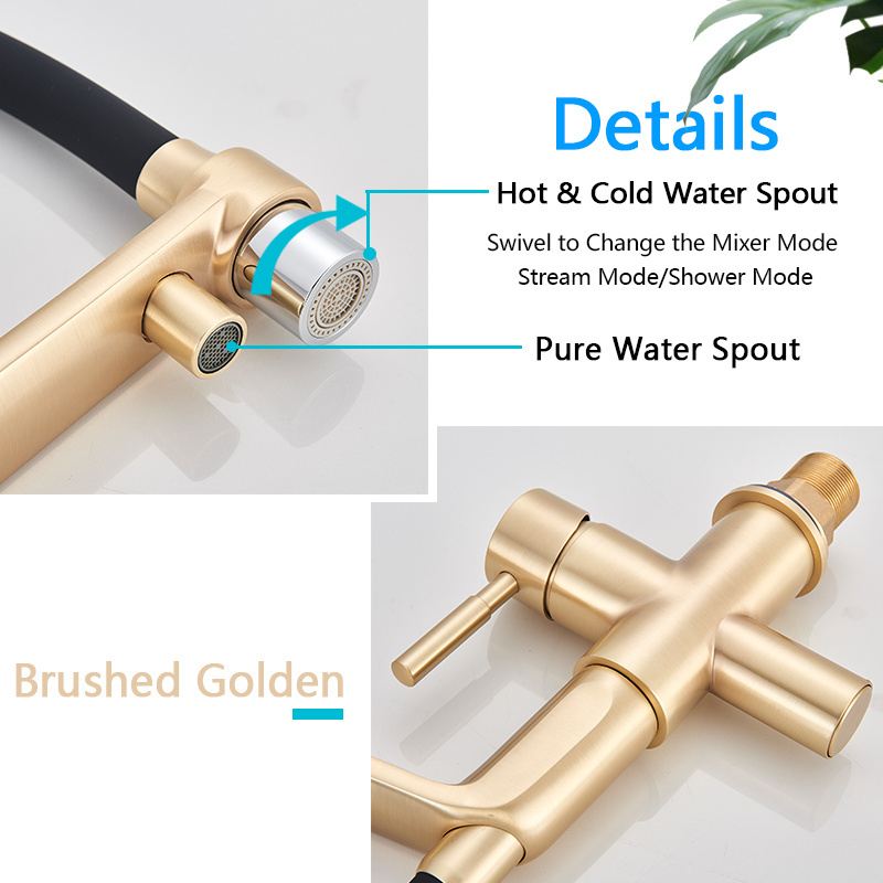 Filter Kitchen Faucet Brushed Gold 360 Swivel Pure Water Faucets for Kitchen Black Pull Down Purification Water Mixer Tap