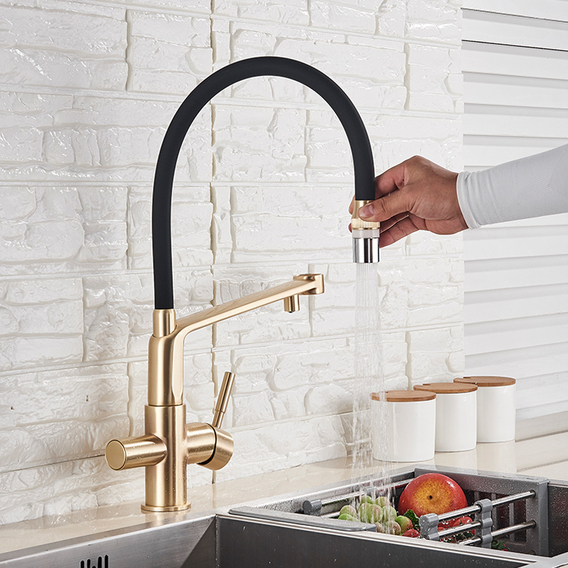 Filter Kitchen Faucet Brushed Gold 360 Swivel Pure Water Faucets for Kitchen Black Pull Down Purification Water Mixer Tap