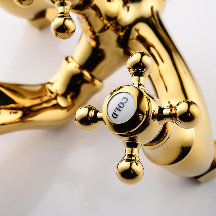 Luxury brass floor mounted clawfoot bathtub faucet set bathroom tub telephone shower design gold freestanding bathtub faucet