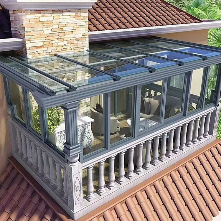 Winter garden aluminum alloy flat clear glass patio roof prefabricated outdoor awning awning retractable sunroom kit