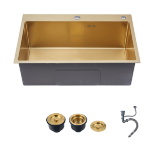 Stainless Steel SUS304 201 Single Bowel Gold Kitchen Sink Vegetable Washing Basin Sink Surface Anti Scratch NANO Kitchen Sink