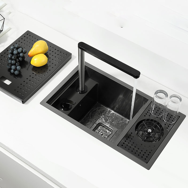 Black Hidden kitchen Bar Counter Sink Cover Concealed Single Kitchen faucet sink Stainless Kitchen Sink With cup washer