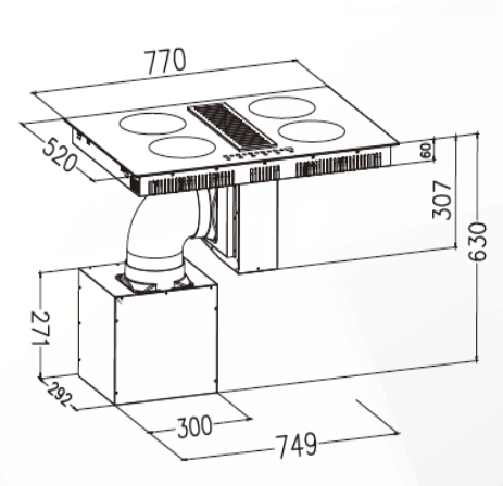 4 burner induction hob combined with down air hood Popular gas cooker stove