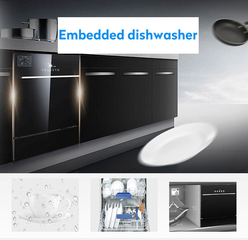 Black Glass Door Embedded Automaticdish Washer Home 8 Sets of Tableware Commercial Restaurant Household Kitchen Dishwasher 220