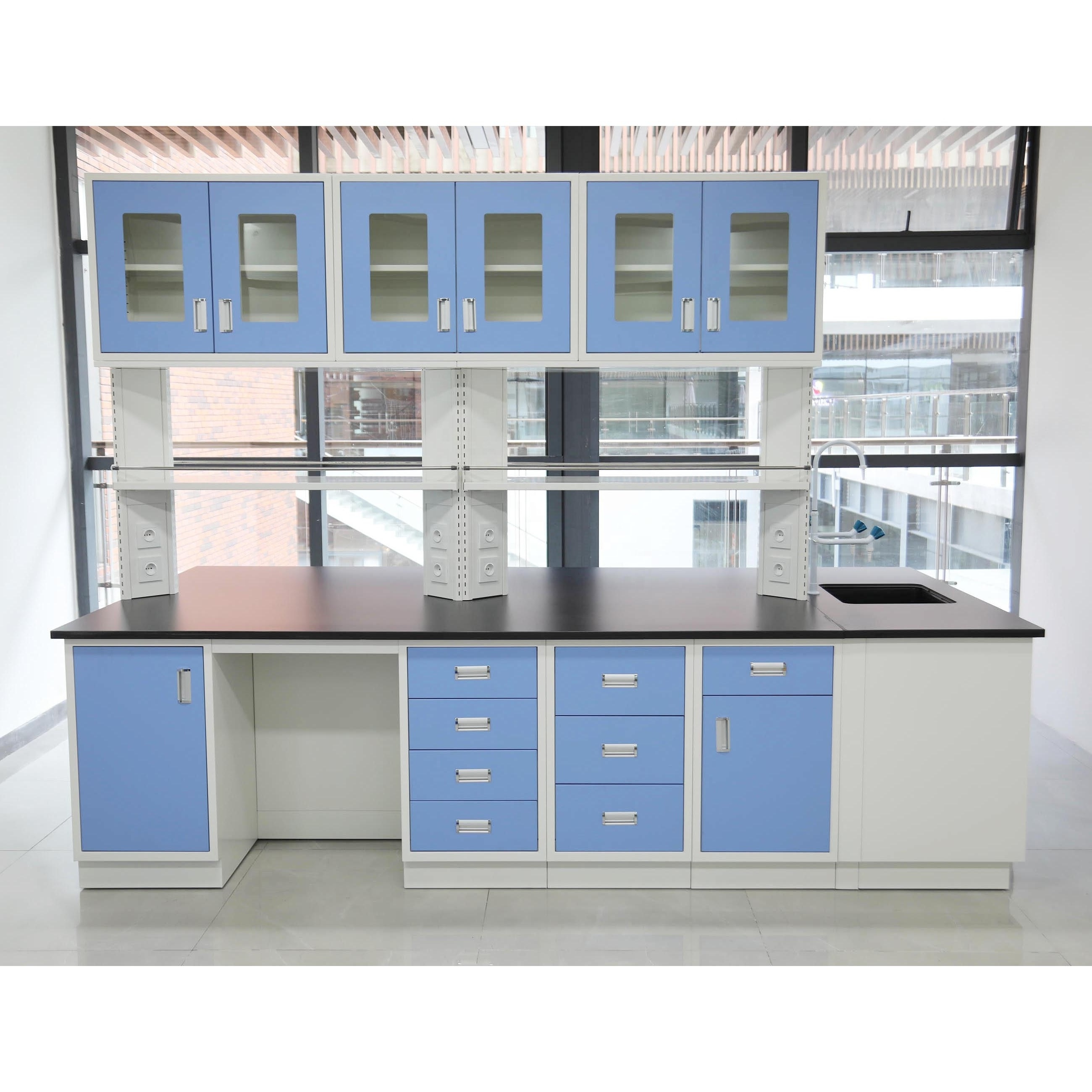 Customizable island lab bench for blue chemical laboratory furniture bench lab