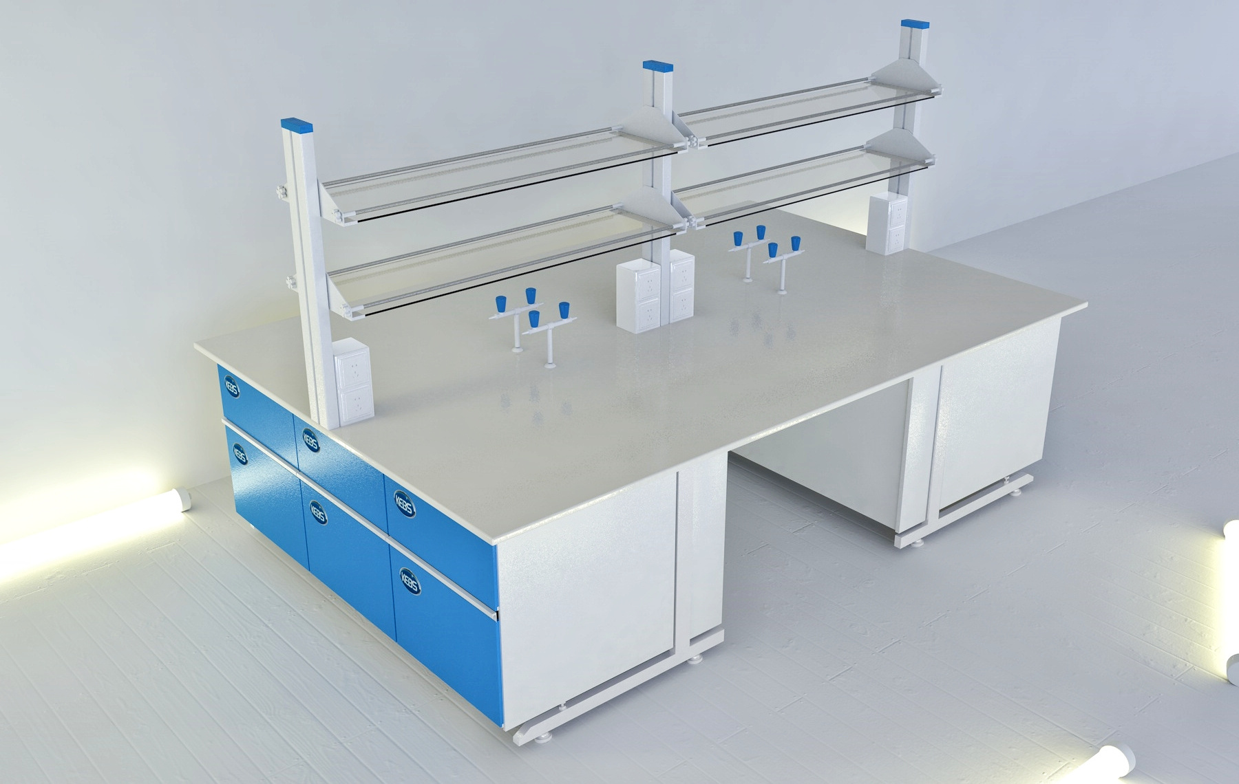 Industrial table medical work bench laboratory furniture C-frame lab bench with storage cabinet