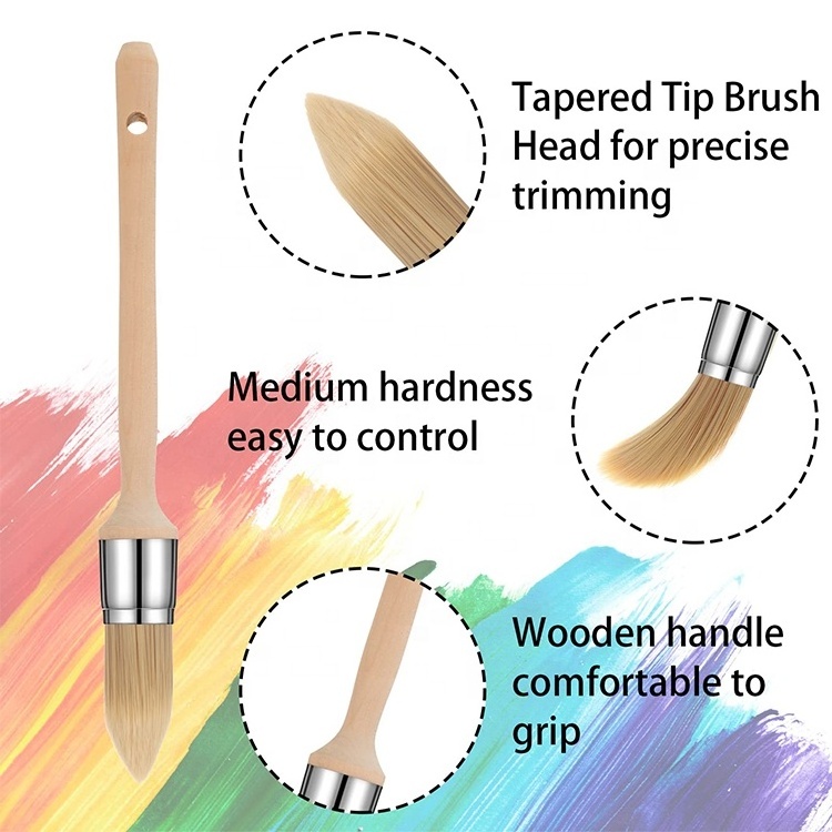 Wooden Brush Chalk Paint Natural Pure Hog Bristle Brush Round Acrylic Oil Painting Detail Brushes