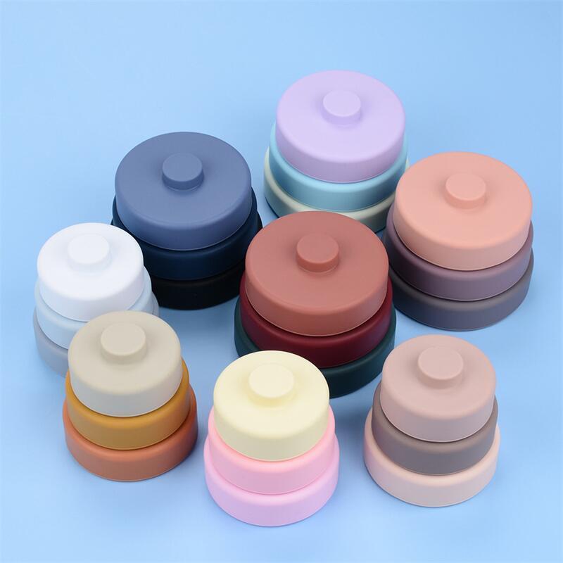 Hot Sell Silicone Toys Bpa Free Food Grade Rainbow Ring Round Shape Silicone Building Stacking Toy For Kids Children