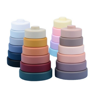 Hot Sell Silicone Toys Bpa Free Food Grade Rainbow Ring Round Shape Silicone Building Stacking Toy For Kids Children