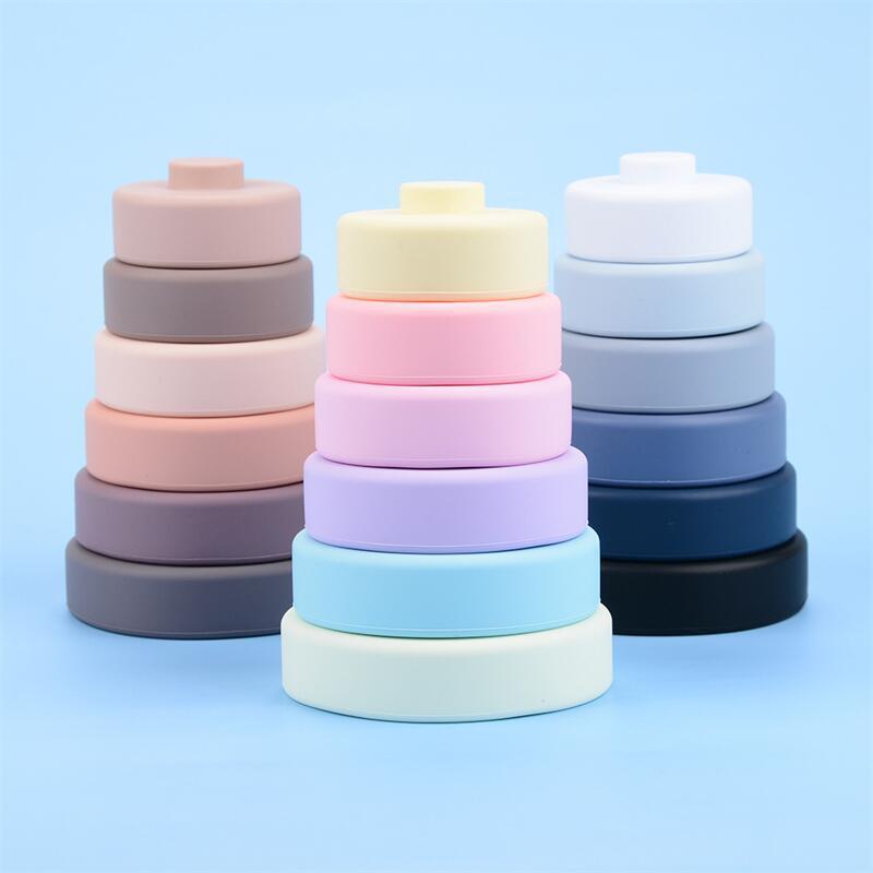 Hot Sell Silicone Toys Bpa Free Food Grade Rainbow Ring Round Shape Silicone Building Stacking Toy For Kids Children