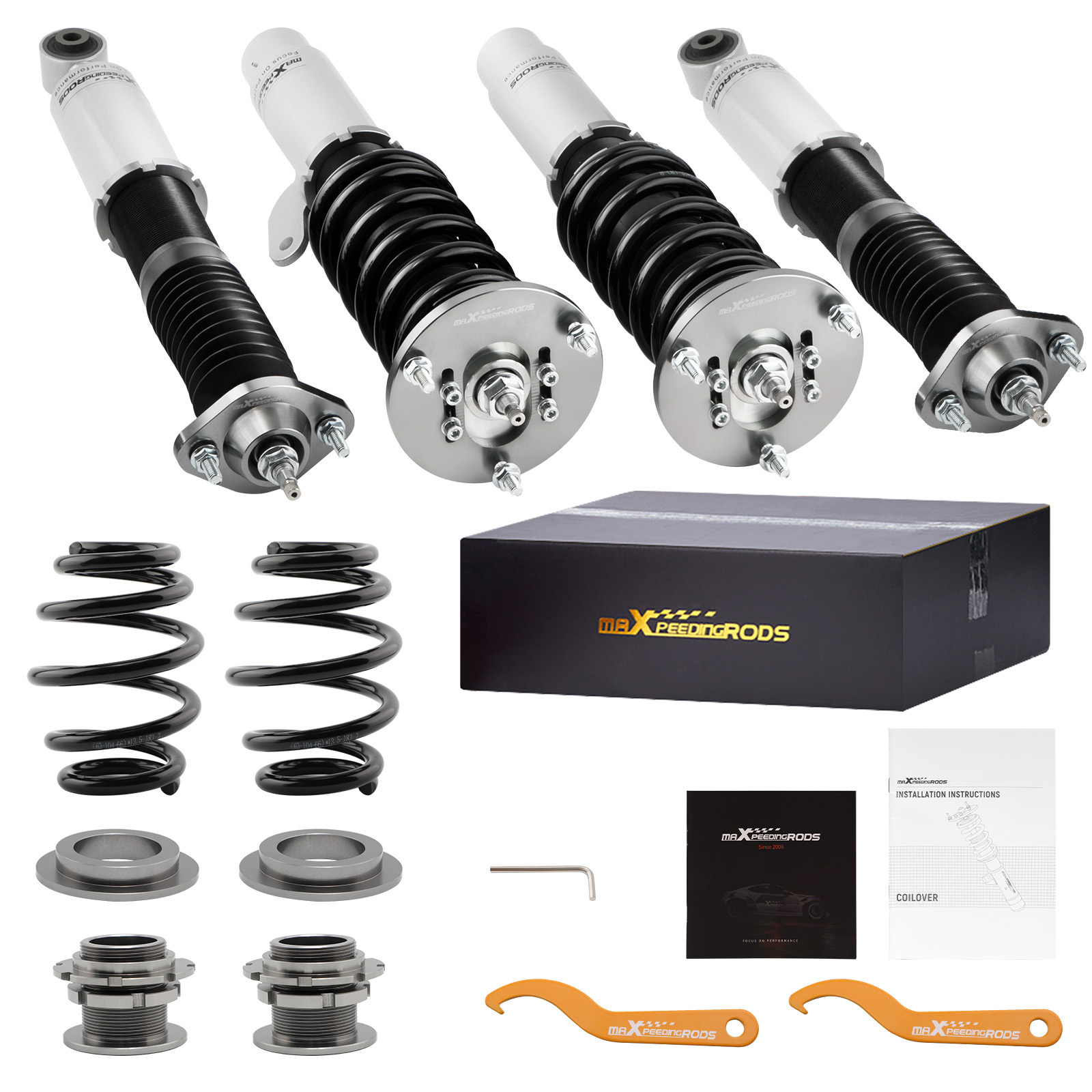 maXpeedingrods Manufacture Adjustable Soft Hard Coilover Suspension Shocks for BMW 3 E46 Coupe 320ci 325ci 330ci 320cd 330cd