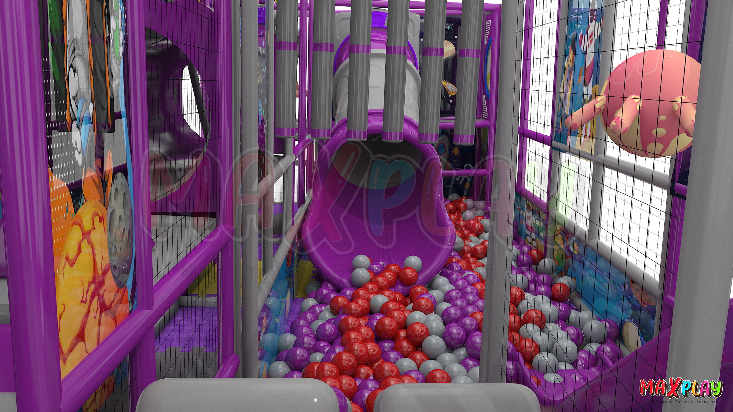 Soft Play Center Playground Kids Ball Pit with slides Space themed ball pit with slide indoor playground