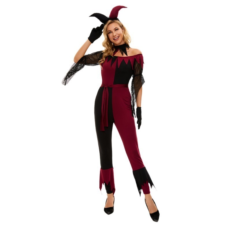 Ladies Halloween Devil Jester Cosplay Costume Women Sexy Vampire Clown Performance Costume