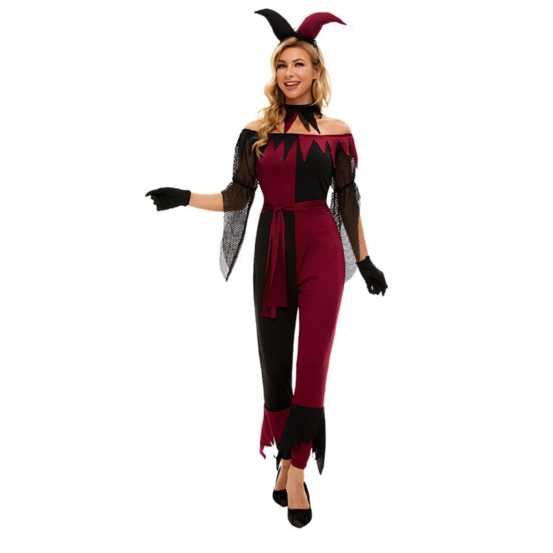 Ladies Halloween Devil Jester Cosplay Costume Women Sexy Vampire Clown Performance Costume