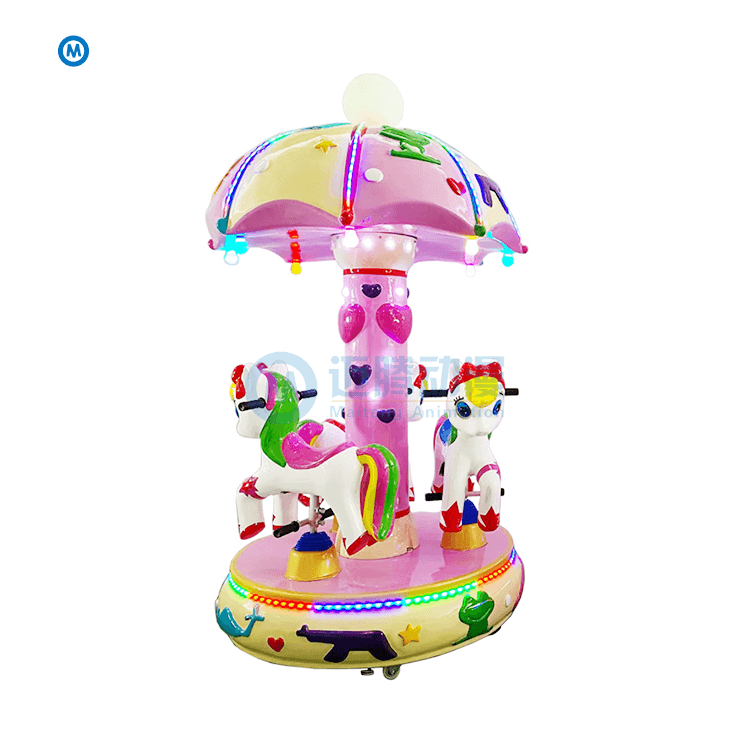 MAITENG 3seats Fiberglass Mushroom Umbrella Merry Go Round Rides Horse Carousel