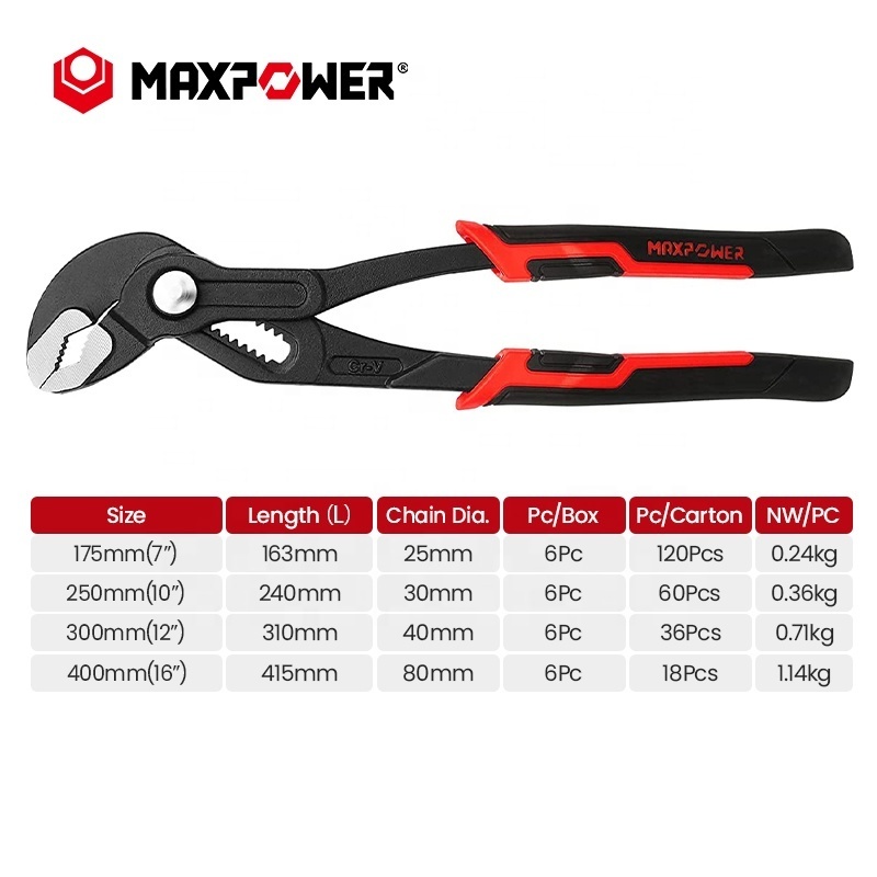 MAXPOWER Push Button Quick Adjust Slip Joint Pliers 7 IN 10IN 12IN 16IN Water Pump Pliers