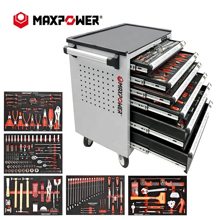 MAXPOWER Mechanic Garage Workshop Engineers Tool Cabinet with 249 pieces Hand Tools