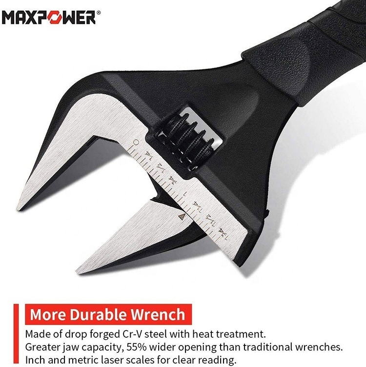 MAXPOWER Deep Jaw Wide Opening Spanner Lightweight Plumbing Stubby Adjustable Wrench