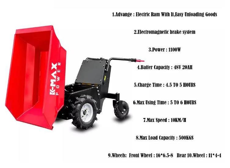 Electric Power 500KG Self Loading Sand Truck Dumper Machine Electromagnetic Brake Small Mini Dumper