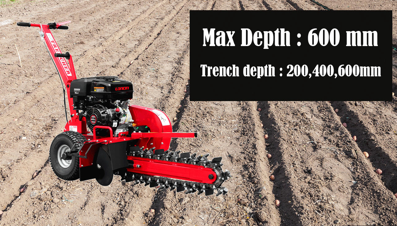 K-maxpower 15HP Max Depth 600mm EPA Gasoline Powered Portable Walk Behind Mini Chain Trencher