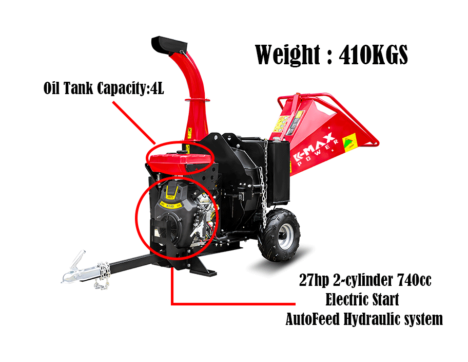 K-maxpower Professional AutoFeed Hydraulic System  Wood Chipper Shredder 27HP Wood Shredder Gasoline Motor  Wood Chipper