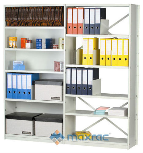 Maxrac metal book shelf for library or office use storage shelving RUT shelving