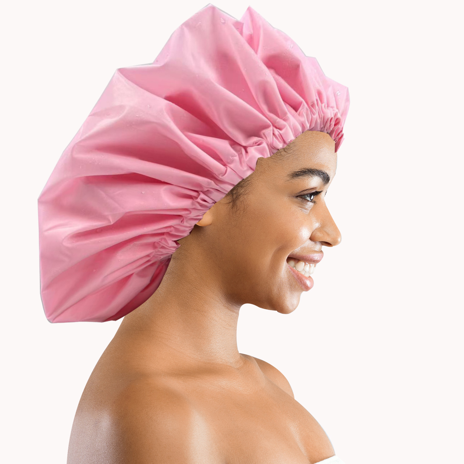 Reusable Jumbo Adjustable Pink Shower Cap for Women Long Hair