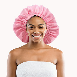 Reusable Jumbo Adjustable Pink Shower Cap for Women Long Hair