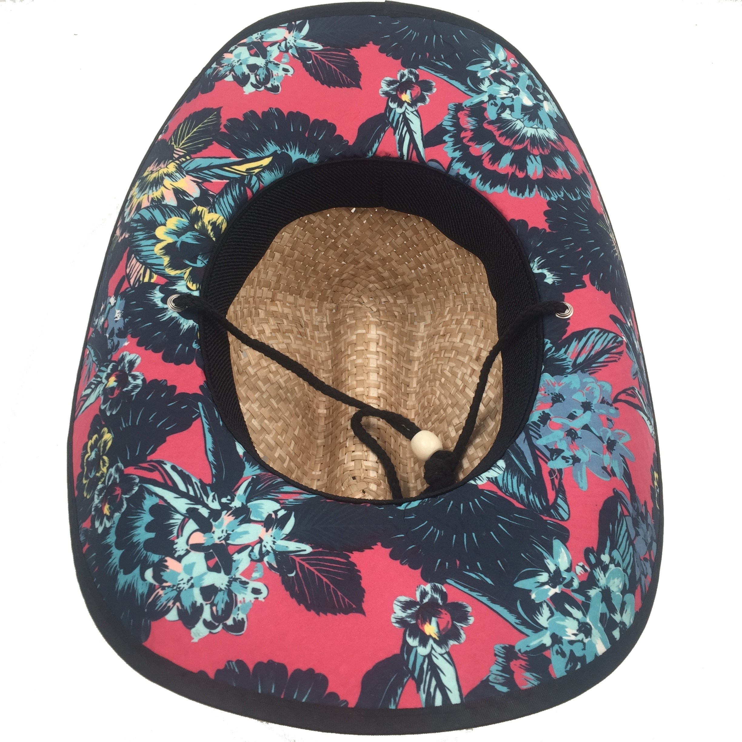 Custom sublimated under brim printing embroidered hand made wide brim roll-up straw sun hat for men